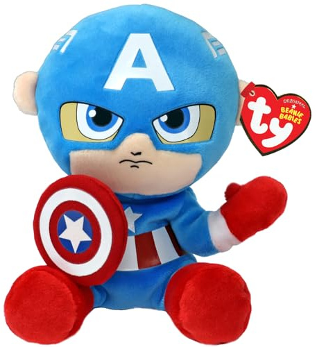TY Captain America Marvel Avengers Beanie Babies Regular, Lizenziertes Beanie Baby Weichplüsch Spielzeug, Sammlerstück Kuscheliger Plüschteddy