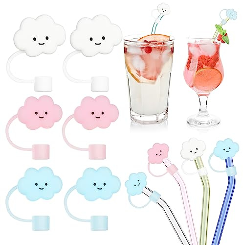 AUAUY 6 Stück Entzückende Silikon Strohhalm Abdeckung, Wiederverwendbare Trinkhalm Straw Stopper, Staubdicht Tragbare Strohkappen Abdeckungen, Strohstopfen für Dekor 8mm Strohhalme