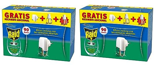 Raid - Difusor Eléctrico Anti Mosquitos com unes y Tigre Aroma com Aplicador y 2 Recâmbios, Blanco, Eucalipto (Paquete de 2)