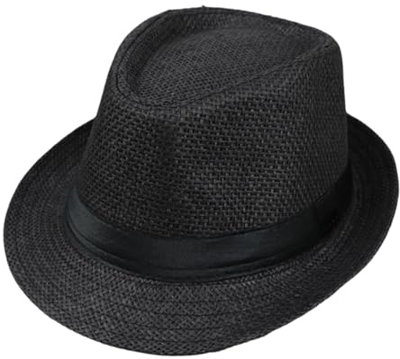 Sombrero Panama Unisex Sombrero Fedora Trilby Sombrero de Paja Sombrero Sol de Verano Beach Sun Cap Sombrero Copa Gorra de Jazz para Hombre Mujer Niño (FR/ES, Letras, S, Negro)