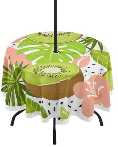 Cgiub Mantel redondo de 152 cm de grosella espinosa china con agujero para paraguas y cremallera, impermeable, lavable, decorativo, para patio, fiesta, barbacoas