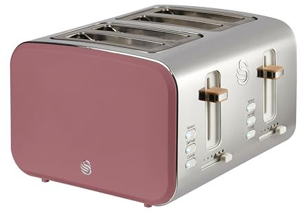 Swan ST14620FUS Nordic 4 Slice Toaster with 6 Browning Levels, Defrost/Reheat/Cancel, Removable Crumb Trays, Cord Storage, 1500W, Fuchsia Rose