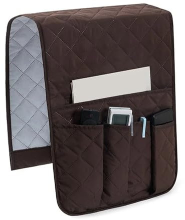 Sofa Armrest Organizer Anti-Slip Caddy Pocket - Caddy Pocket Cloth Storage Pouch with 5 Pockets, Cotton Cabinet Space Saver Bag for Phones Books Magazines Tablet Glasses TV Remote (Coffee Brown)