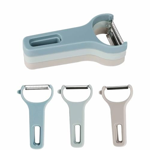 3 Pieces Vegetable Peelers for Kitchen,Straight/Serrated/Julienne Peeler,Y-Peeler Shredder Kit for Carrot Cucumber Potato Veggie Fruit (3 Color Set, Regular-Steel Blades)