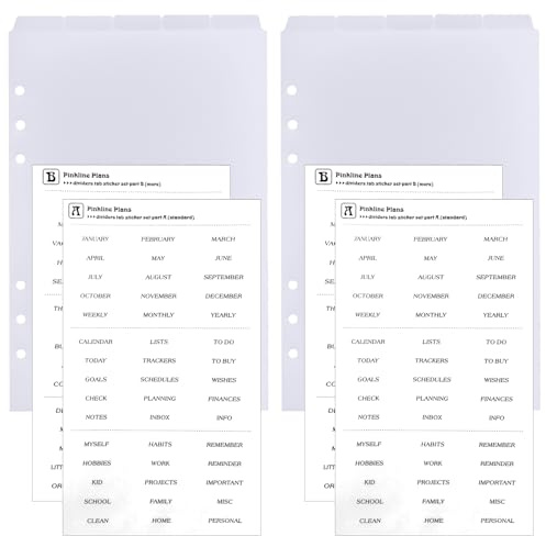 DY.2ten 10 feuilles Blanc Intercalaires en Plastique,Pour Classeur A5, Séparateurs Planificateur 6 trous, Onglet de Page d'index pour le Carnet de Notes，Avec stickers