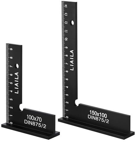 Juego Escuadra Carpintero, 2 piezas de tamaño 100 x 70 mm y 150 x 100 mm, escuadra de carpintero con escala de medición (cm), escuadra para trabajos precisos en construcción de metal y taller