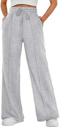 Yutdeng Pantaloni Donna Larghi Pantaloni Sportivi Vita Alta con Tasche Leggeri Pantalonis da Jogging a Gamba Larga Pantalonis Joggers con Coulisse Pantalone della Tuta per Sport Yoga,Grigio Chiaro,L