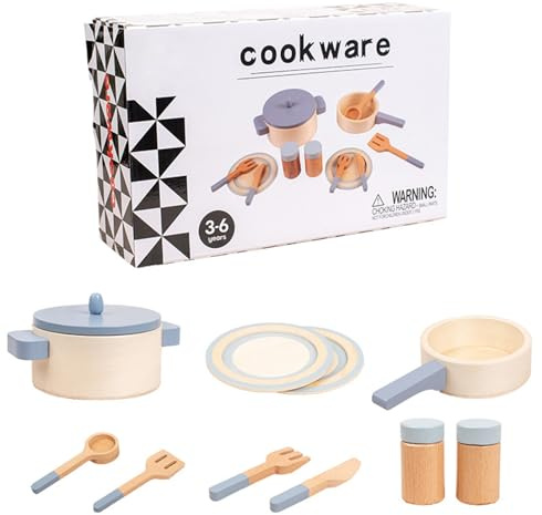 Juguete De Madera – Set De Cocina | Juego De Cocina Infantil De Madera, Ollas, Sartenes Y Utensilios, Juguete Educativo para Niños Y Niñas De 3 Años En Adelante