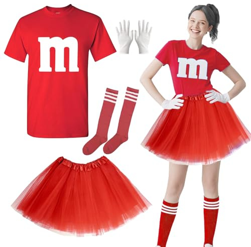 Disfraz de carnaval para mujer, camiseta estampada con guantes tutú y calcetines a rayas, disfraz de carnaval para grupo de adultos, Traje para adultos para fiestas, Carnaval y Halloween (Rojo, XL)