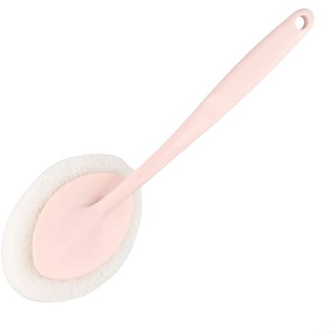 Svampskrubbare med långt handtag, 32 cm med PP och skurdyna, för badrumsvägg, kakelgolv, badkar och köksrengöring, multifunktionellt ersättningshuvud (rosa)