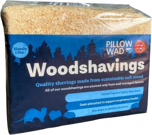 1.5kg Pillow Wad Wood Shavings Pack 1 Kiln Dried | Dust Extracted Small Animal Bedding Premium Quality | Soft & Absorbent Pet Bedding for Rabbits, Guinea Pig, Hamster, Sawdust & Other Small Pets.