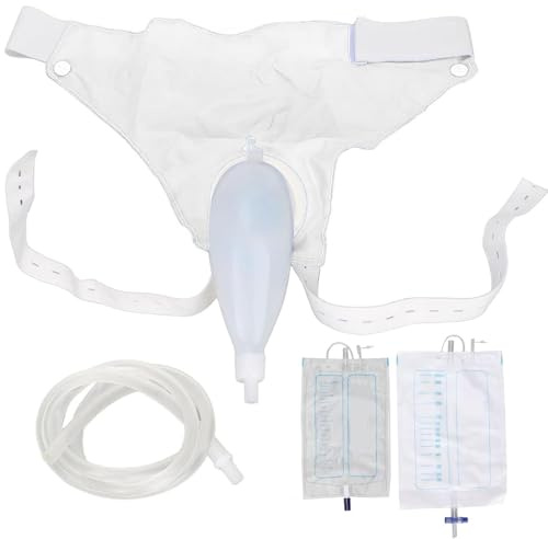 Bolsa de orina para hombres, colector de orina portátil de silicona con válvula de reflujo, dos bolsas, reutilizable, para incontinencia urinaria, calzoncillos blancos con banda de silicona