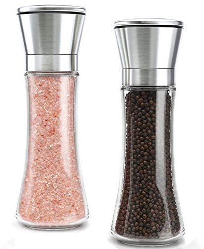 YMTECH Set Macina Sale e Pepe, Coppia Premium di Macinacaffè Sale e Pepe con Ruvidità Regolabile, Saliera e Pepiera in Acciaio Inossidabile Spazzolato(Set di 2 Pezzi)