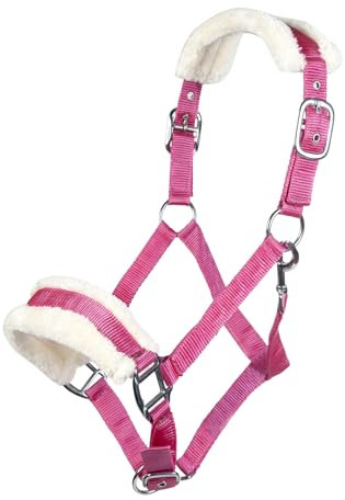 HKM 11796 Halfter Bischofshofen, Plüschpolsterung, Pferdehalfter, Magenta, Warmblut