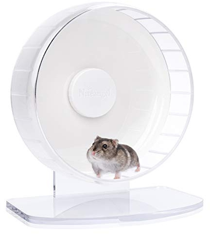 Niteangel Super-Silent Hamster Exercise Wheels - Quiet Spinner Hamster Running Wheels with Adjustable Stand for Hedgehog Gerbils Mice or Other Small Animals (S, White)