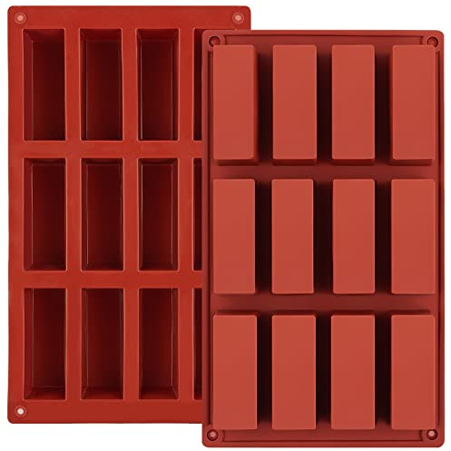 JOERSH 2pcs Granola Bar Mold Rectangle Silicone Candy Bar Mold Deep for Baking Chocolate Energy Bars/Protein/Nutrition/Cereal Bars/Cheesecake/12-Cavity Butter Mould