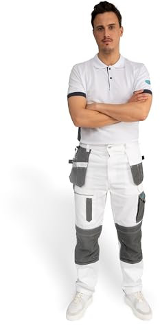 Axus Decor S-Tex Painter's Trousers for Men's– Triple-Stitched, Shrink-Resistant & Comfortable Fabric White Cargo Work Pants with Multiple Pockets for Painters & Workwear, Regular Leg (38 / 97cm)