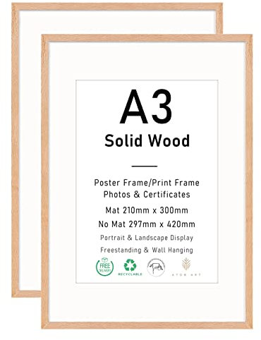 ATOBART A3 OAK telaio in legno massiccio, cornice di per foto o immagini,29.7x42 cm,2 cornice in quercia a pezzo