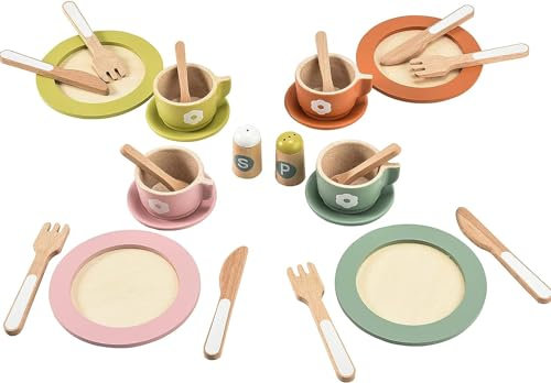 Spielküche aus Holz, Küchenset für Kinder mit Mikrowelle, Spielspüle, Eismaschine, Backofen, Kochgeschirr, Zubehör, Spielset (Collette Food)