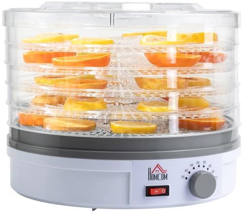 HOMCOM 5 Tier Food Dehydrator, 245W Food Dryer Machine with Adjustable Temperature Control for Drying Fruit, Meat, Vegetable, Jerky and Pet Treat, White