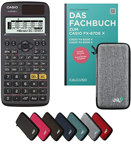Casio fx-87DE X Incl. Funda Protectora Gris Claro y Libro especializado (80 páginas, DIN A5) – Calculadora científica – Smart Set (Alemán)