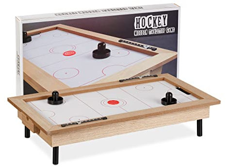 Relaxdays Airhockey Tischspiel, HBT: 14 x 65 x 35 cm, inkl. Schieber & Puck, Tischhockey Kinder & Erwachsene, Mehrfarbig