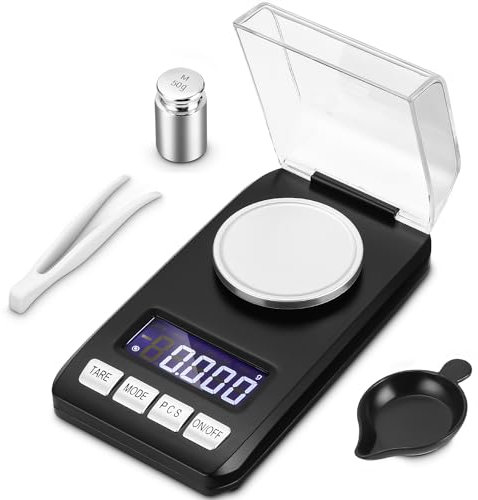 50g/0.001g Feinwaage, Electronische Digitalwaage mit LCD Display, Präzisionswaage, Taschenwaage, Laborwaage, Mini-Hochpräzise Grammwaage, Goldwaage, mit Kalibriergewichte, Pinzetten, Wiegeschale