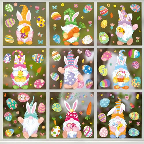 9 Blätter Fensterbilder Ostern Selbstklebend Fenstersticker Aufkleber PVC mit Hase Ostereier Fensterbilder Frühling Ostern Fensterbilder Selbstklebend Fensterdekoration Ostern Wiederverwendbar