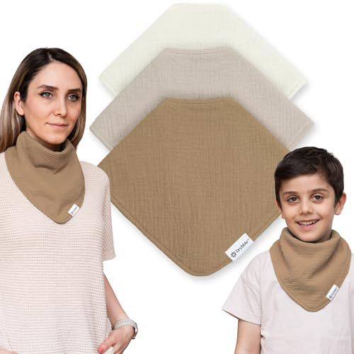 Drybble Bandana Bibs – Waterproof Lining Organic Cotton Drool Bib – Adjustable Bibs for Adults and Children, Snap Closure (Café au lait, Adult)