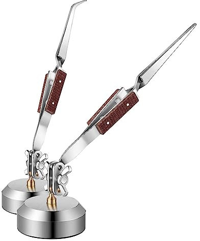 TsoLay 2-Teiliges Lötpinzetten-Set mit Um 360° Drehbarer Basis für Schmuckherstellung, Schweißen und Reparieren