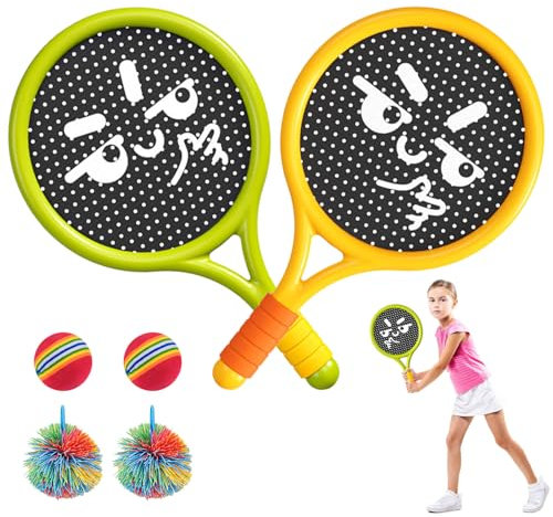 YBCCBY Kinder Schläger Set Tennisschläger Ballspiele Outdoor Strandspiele mit 4 Trainingsbälle Badminton Racket Spielzeug Badmintonschläger für Outdoor Indoor Sport