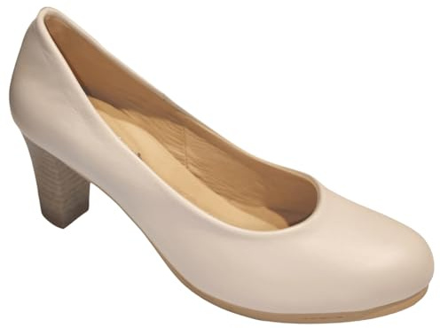 ARIADNA SÁNCHEZ Zapatos de Salón Mujer Cómodos 24 Horas Gaia, para Azafatas y Trabajo. Calzado de Piel Fabricados en España, Tacón Alto (Beige, Sistema Tallas Calzado EU, Adulto, Números, Ancho, 38)