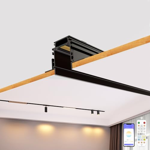 Hengsense Magnetic Track Lighting Rail, 4-Wire Recessed Aluminum Rail for LED Track Light System, Flush Mount 24V Low Voltage Adjustable Track for Ceiling (19.7inch/1.6ft)