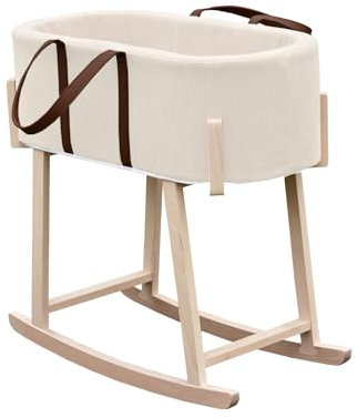 Mlumo Moseskorb Baby mit Gestell – Set aus Babykorb (77 x 38 x 26 cm) und Holzständer (72 x 37,5 x 65 cm) mit Matratze, sicherer und eleganter Baby Basket mit Schaukel