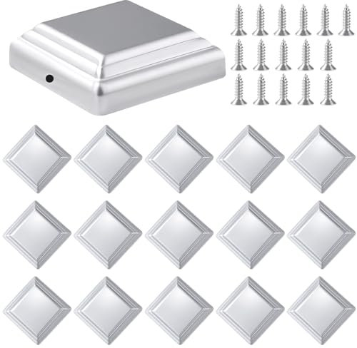 Hlimior 16 Pack Silver Fence Post Caps 4x4 Inch (101x101mm) Steel Post Toppers for Wooden Fence Posts – Galvanised Weatherproof Decking Post Caps for Garden Fence Protection and Decoration