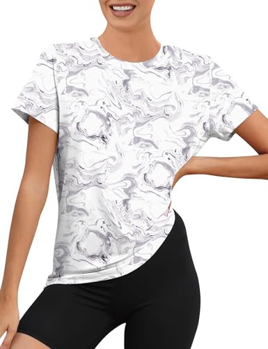 Rapbin Sportskjorta för kvinnor, kortärmad, UPF 50 basic, lätt, andas, torra, funktion, sporttoppar, damer, rund hals, sportskjorta, damer, ledig för fitness, löpskjorta, yoga