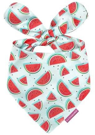 LunaMarie - Luxury Pet Birthday Bandanas -Premium & Silky Poly Fabric | 100% Handmade | Custom Shape Dual Layered (Watermelon, X-Small)