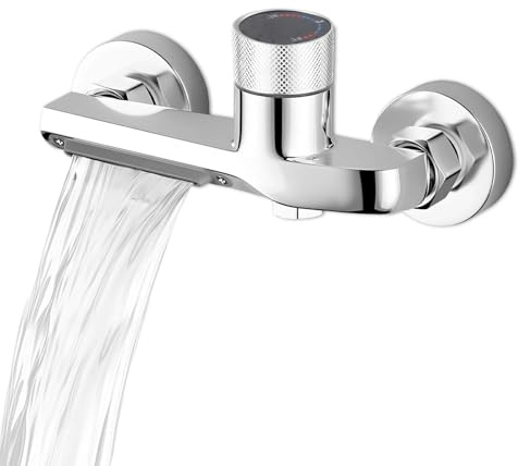 AMONENZ Robinet Salle Bain Baignoire, Argent Mitigeur Baignoire avec Bouton Antidérapant, Alliage de Cuivre Mitigeur Douche Thermostatique, pour Douches Murales
