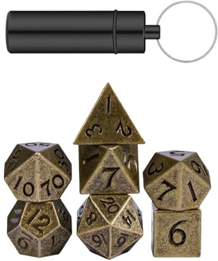 FUGLUS Métal Dés Jdr avec étui à Dés Porte-Clés, 7 Pièces dés D&D Set, Jeu de dés DND pour Donjons et Dragons MTG RPG D20 Mini dés polyédriques et RPG Jeux de Table Cadeaux