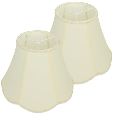 2pcs Beige Medium Bell Lamp Shades, 6x13x9 Scalloped Fabric Lampshades for Table & Floor Lamps, Petal Braid Edge Lamp Shade for Modern & Vintage Decor, Spider Replacement Lampshade, Easy Assembly