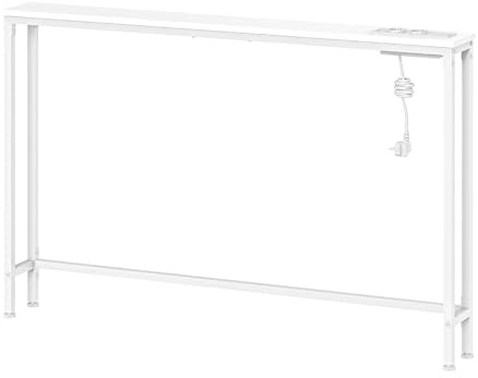 HOOBRO Tavolo Console Stretto da 140 cm per Consolle Ingresso, Tavolo da Consolle Rustico con Stazione di Ricarica e Porte USB Shinny, Espositivo Metallo, Bianco EWW145CXG01
