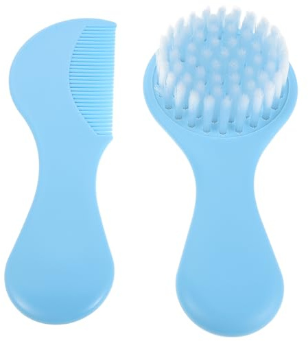 Hemobllo Kit de Soins pour -Né Bleu Brosse à Poils Doux pour Cuir Chevelu Sensible Peigne pour Nourrisson Ensemble Brosse et Peigne Ergonomique pour Bébé pour Soins Quotidiens