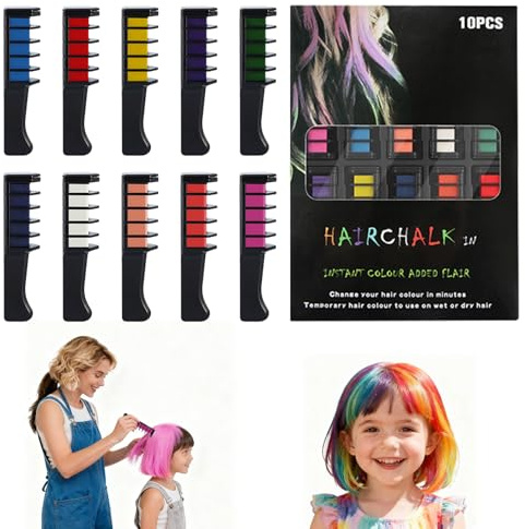 10 Colors Hair Chalk Combs, Fun Festive Temporary Hairs Color Dye for Girls, Easy to Clean, Hairs Color Comb for Christmas Birthday Party Cosplay DIY (1PC)