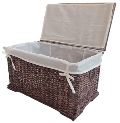 Baule in rattan porta biancheria color noce con fodera Cesto vimini contenitore portabiancheria Cm 61x34x34 H Porta Oggetti Coperte Giocattoli Organizer