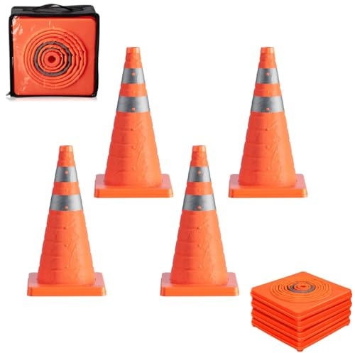 TINMAGI 4 Piezas Conos Señalizacion, Conos de Señalización Vial Plegables, 45 cm Cono de Tráfico Reflectante con Bolsa de Transporte, para Estacionamiento de Carretera, Regulación del Tráfico
