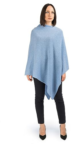Dalle Piane Cashmere Poncho för damer 100% kashmir Made in Italy, Lätt, En storlek, Farve: Himmelblå
