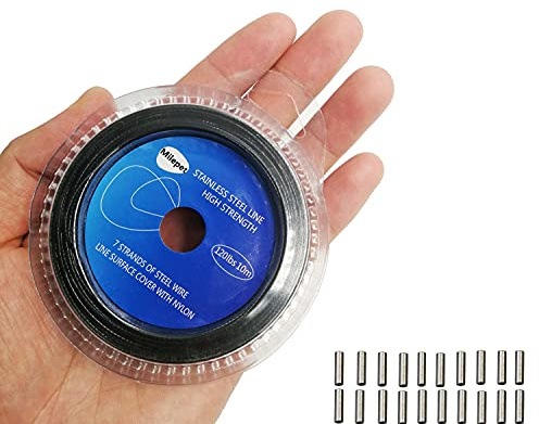 Fishing line Wire Leader Vinyl Coated Stainless Steel Trace Lures Leader Wire 10 Meter 5LB-150LB,with 20pcs Crimps Sleeves,Black & Silver Select (Black, 100LB)