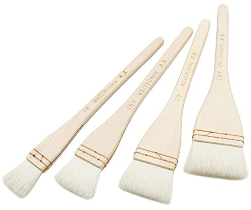 Longdex Creative Mark Hake - Juego de 4 Pinceles Profesionales de Pelo de Cabra Blanco Suave para Lavado, Trabajo de Fondo, Acuarela y cerámica