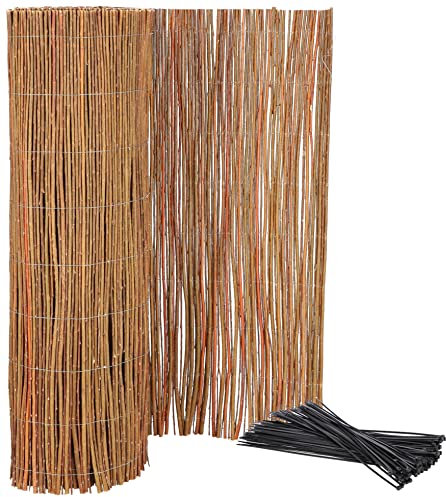 KOTARBAU® Tapis de protection en osier pour balcon, terrasse, jardin, 90 x 500 cm - Pare-vue stable - Fil galvanisé naturel pour une grande stabilité avec serre-câble