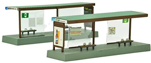 TomyTEC Model Bus Stop - 1/150 Scale, Set of 2, Includes Base, Pillars, Roof, Bench, Requires Assembly, Ages 6+
